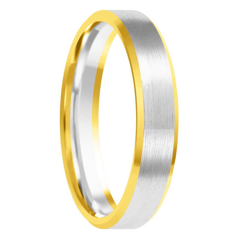 375 Yellow and Gray Gold Comfort Brushed Ribbon Wedding Ring, Width 3 to 5 mm - Amore