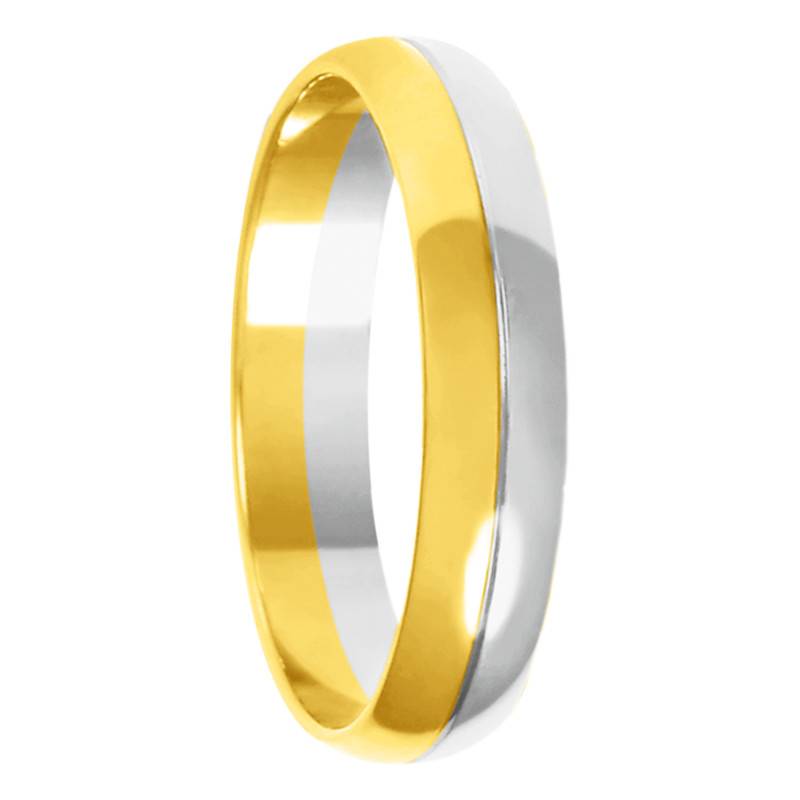 375 Yellow and Gray Gold Comfort Grooved Demi-Domed Wedding Ring, Width 4 mm or 5 mm - Amore