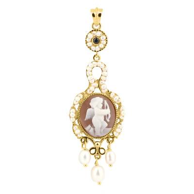 Pendentif Camée Cupidon Anastasia Doré & Perles Blanches - Emanessence