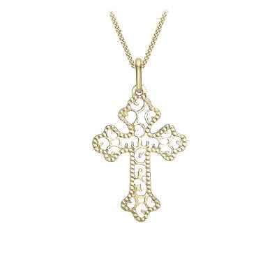 375 Yellow Gold Filigree Cross Pendant - Emanessence