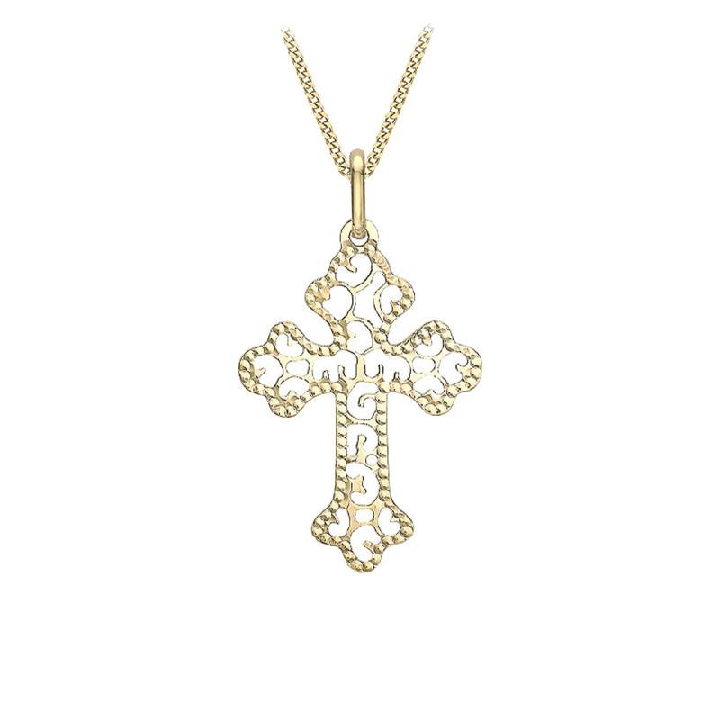 375 Yellow Gold Filigree Cross Pendant - Emanessence