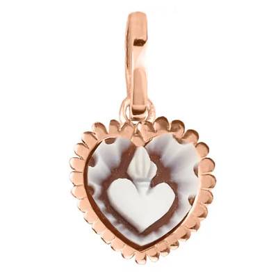 Brown Cameo Heart & White Petal Outline Pendant Rose Gold-Tone - Emanessence