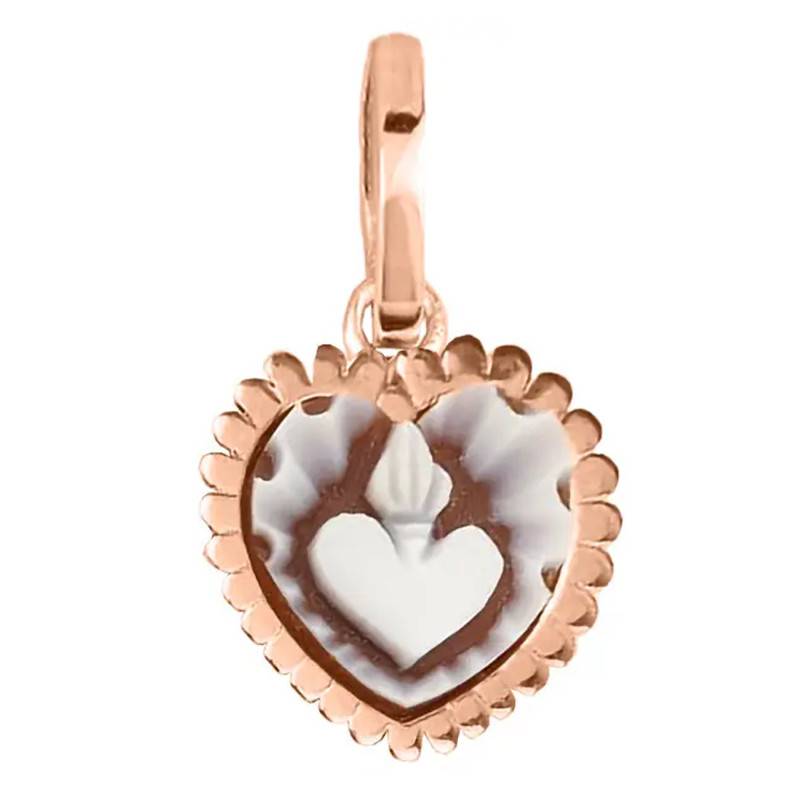 Brown Cameo Heart & White Petal Outline Pendant Rose Gold-Tone - Emanessence