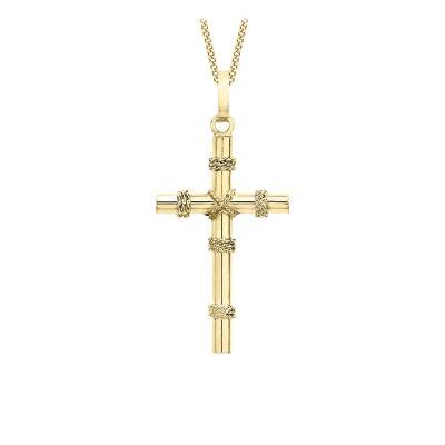 Pendentif croix orné de cordes Or Jaune 375 - Emanessence