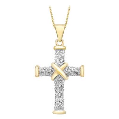 Pendentif croix Or Jaune 375 diamants 0.04 carat - Emanessence