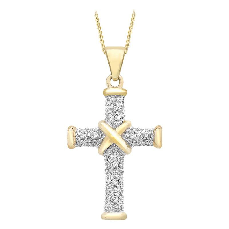 375 Yellow Gold & Diamond 0.04 ct Cross Pendant - Emanessence