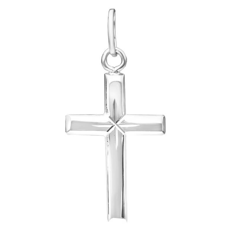 925 Rhodium-Plated Silver Star Cross Pendant, 20 x 14 mm - Emanessence