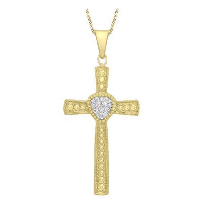 375/1000 9K Yellow Gold Crystal Cross Pendant & Zirconium Oxides - Emanessence