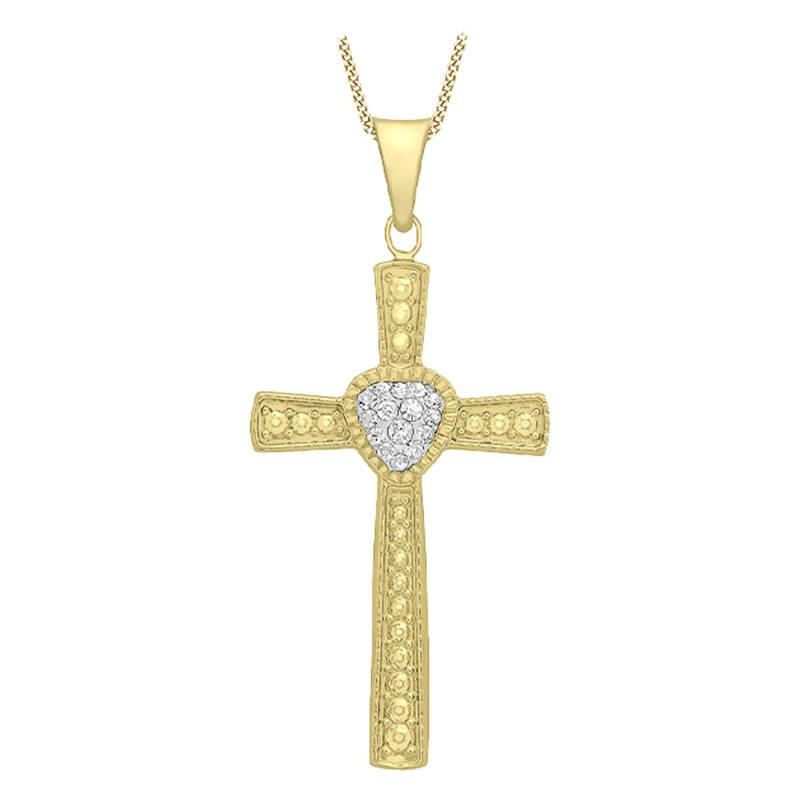 375/1000 9K Yellow Gold Crystal Cross Pendant & Zirconium Oxides - Emanessence