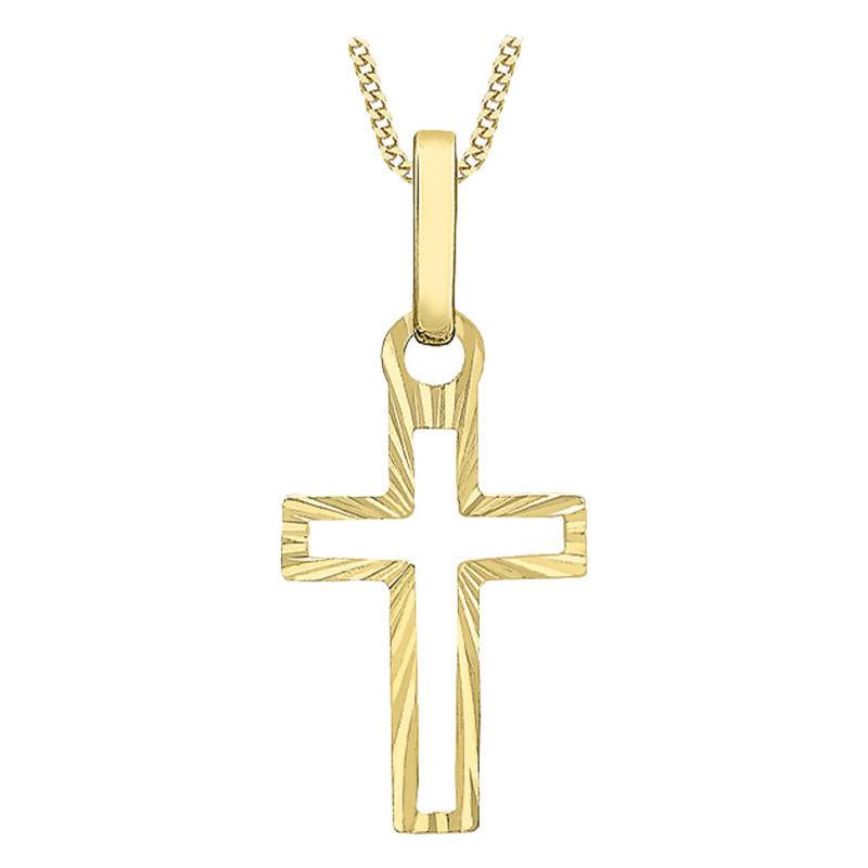 375 Yellow Gold Sunburst Cross Pendant - Emanessence
