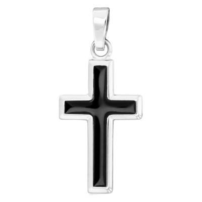 Pendentif Croix Noir et Argent - Emanessence