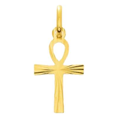 Croix de Vie striée 10 x 17 mm Or Jaune 750 - Emanessence
