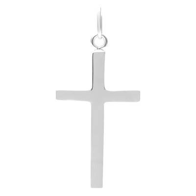 925 Rhodium-Plated Silver Polished Cross Pendant, 30 x 18 mm - Emanessence