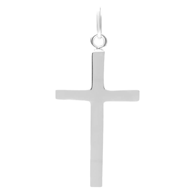 925 Rhodium-Plated Silver Polished Cross Pendant, 30 x 18 mm - Emanessence