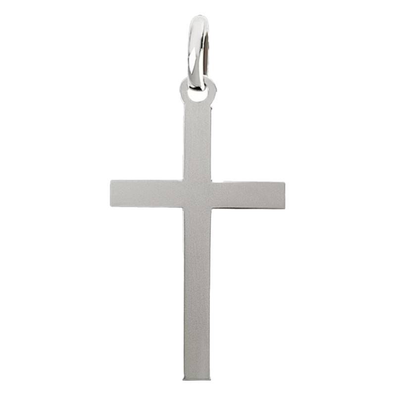 750/1000 White Gold Simple Cross Pendant - Emanessence