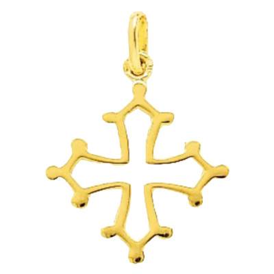 750/1000 Yellow Gold Open-Work Solid Wire Occitan Cross, 20 x 24 mm - Emanessence