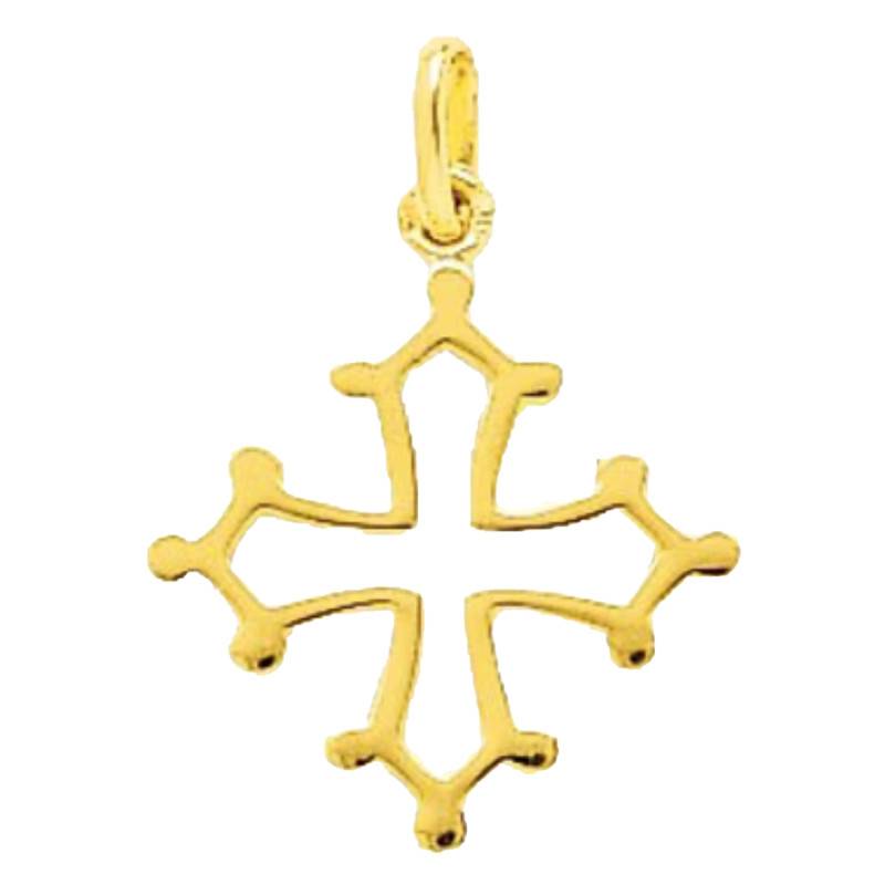 750/1000 Yellow Gold Open-Work Solid Wire Occitan Cross, 20 x 24 mm - Emanessence