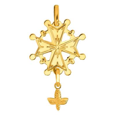 750/1000 Yellow Gold Huguenot Cross - 20x33 mm - Emanessence