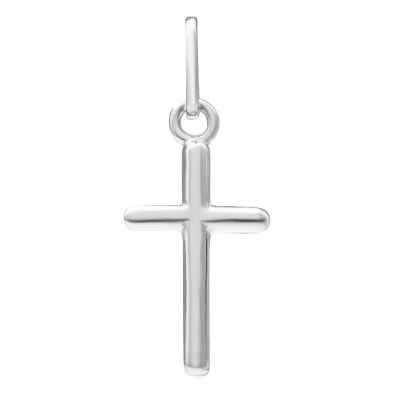 925 Rhodium-Plated Silver Rounded Cross Pendant, 17 x 10 mm - Emanessence