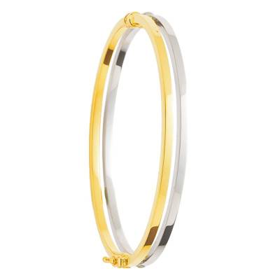 Two-Tone 750 Gold Double Hollow Square Wire Bracelet, Dimensions 50 mm x 60 mm, Width 2.50 mm - Emanessence