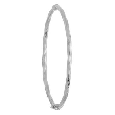 Bracelet Jonc Semi Torsadé Or Blanc 750, Dimensions 50 mm x 60 mm - Emanessence