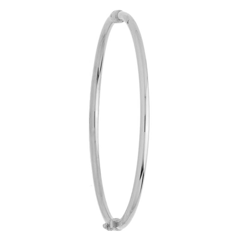 750/1000 White Gold Hollow Smooth Bangle Bracelet, Size 50 mm x 60 mm, Width 3 mm - Emanessence