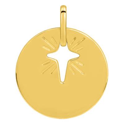 Pendentif jeton motif croix, Or Jaune 750, Diamètre 15 mm - Emanessence
