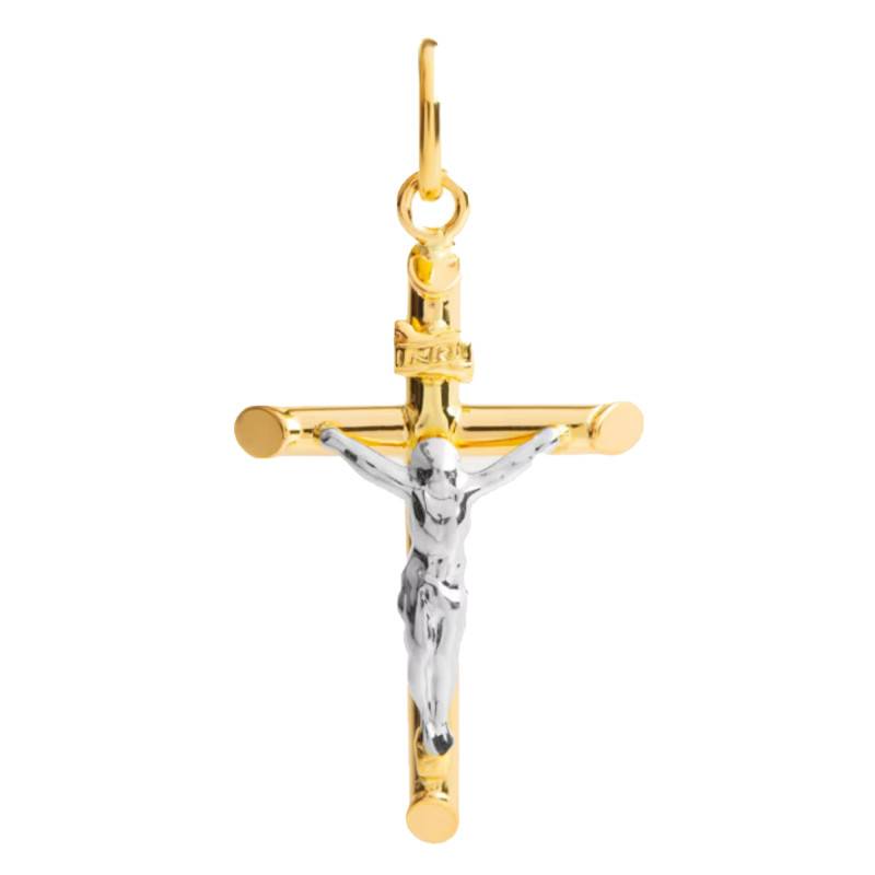 Two-Tone 750/1000 Gold Modern Christ Cross, 15 x 26 mm - Emanessence
