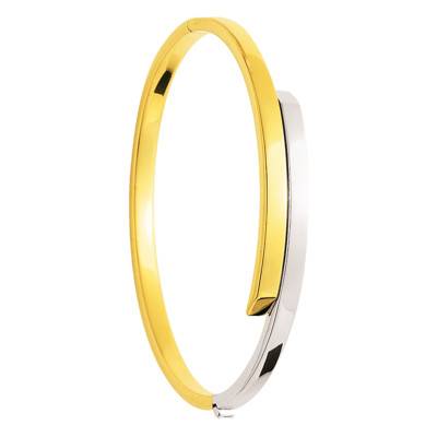 Two-Tone 750/1000 Gold Hollow Half-Bangle Bracelet, Width 4 mm - Emanessence