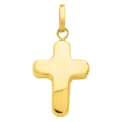750/1000 Yellow Gold Thick Hollow Round-Edge Cross, 11 x 17 mm - Emanessence