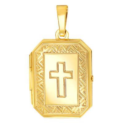 375/1000 Yellow Gold Cross Triangle Motif Photo Pendant - Emanessence