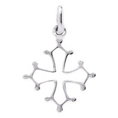 750/1000 White Gold Open-Work Solid Wire Occitan Cross, 17 x 20 mm - Emanessence
