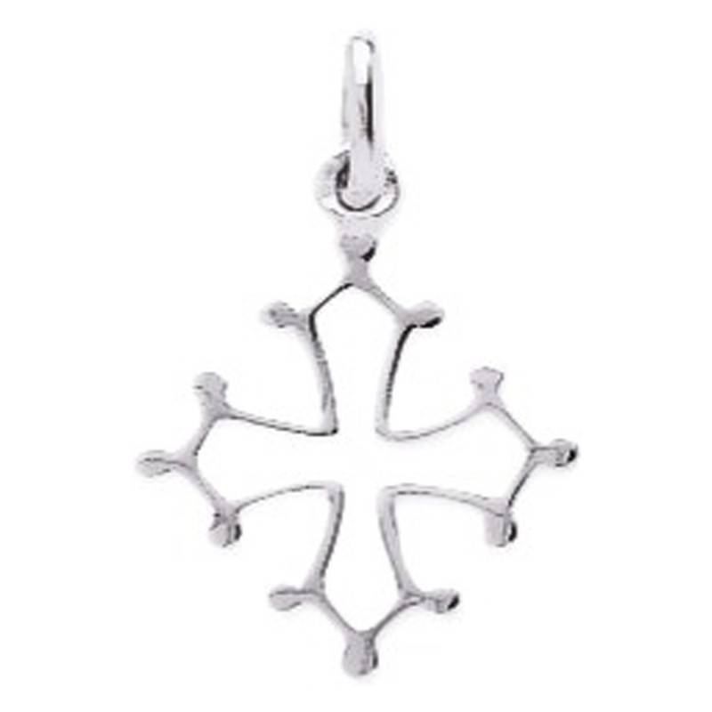 750/1000 White Gold Open-Work Solid Wire Occitan Cross, 17 x 20 mm - Emanessence