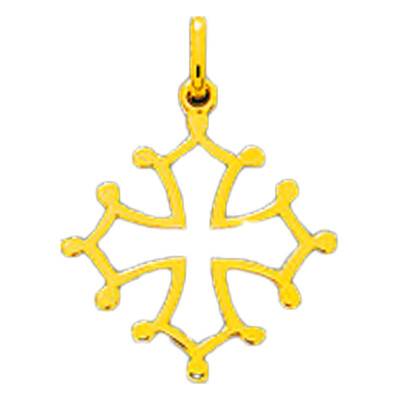 750/1000 Yellow Gold Open-Work Solid Wire Occitan Cross, 17 x 17 mm - Emanessence