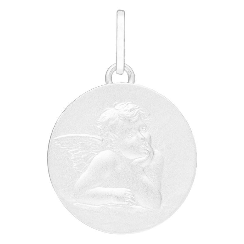 Pensive Angel Raphael Medal, 925 Silver, 18 mm Diameter - Emanessence