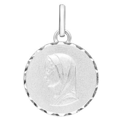 Médaille Facettée Vierge de profil, Argent 925, Diamètre 15 mm - Emanessence