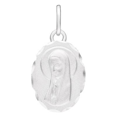 Médaille Ovale Facettée Vierge en Prière, Argent 925, 16 x 12 mm - Emanessence