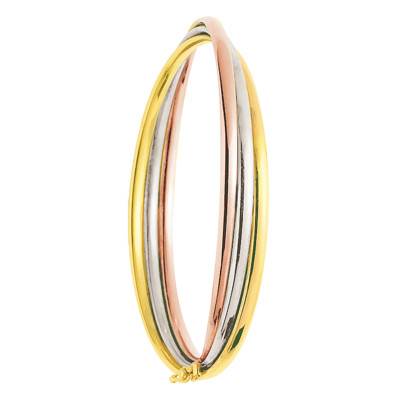 Three-Tone 750/1000 Gold Solid Flat Half-Bangle Bracelet, Diameter 48 x 58 mm, Width 3 mm - Emanessence