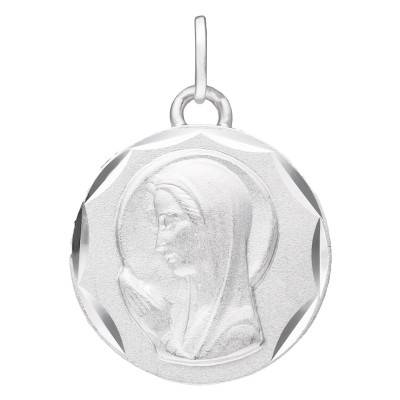 Médaille Vierge en Prière Facettée, Argent 925, Diamètre 15 mm - Emanessence