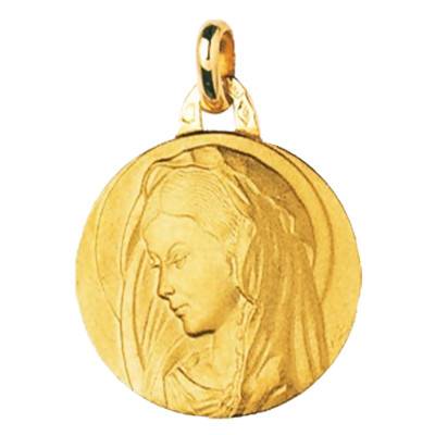 Borderless 750/1000 Yellow Gold Italian Virgin Mary Medal, Diameter 17 mm - Emanessence
