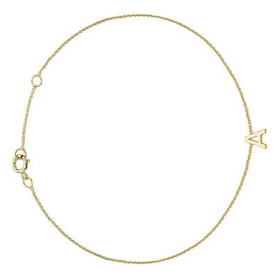 375/1000 Yellow Gold Initial Bracelet, Adjustable Length 15 cm to 18 cm - Emanessence