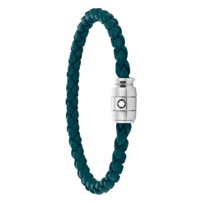 Bracelet Cuir Tressé Bleu & Acier - MB134068, Longueur 17,50 cm à 18,50 cm - Montblanc