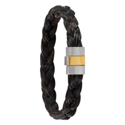 Bracelet 604 Crin de Cheval Marron, Acier & Or Jaune 750, 15 cm - Albanu