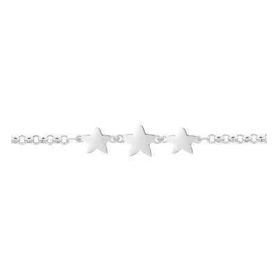 925 Rhodium-Plated Silver Star Bracelet, Adjustable Length 17 cm to 20 cm - Emanessence
