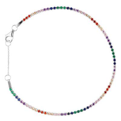 Bracelet Rivière en Argent 925 & Zircones Multicolores, Longueur 16,50 cm à 18,50 cm - Emanessence