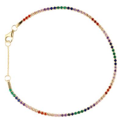 Bracelet Rivière en Argent 925 Doré & Zircones Multicolores, Longueur 16,50 cm à 18,50 cm - Emanessence