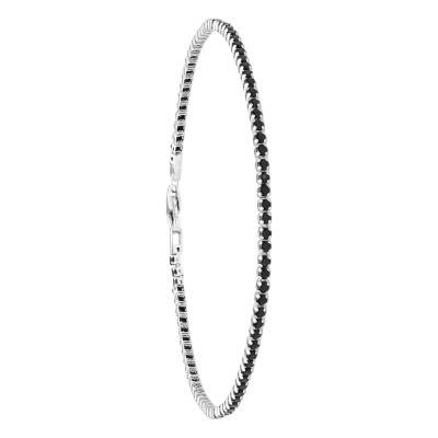 Bracelet Rivière en Argent 925 & Zircones Noires, Longueur 18 cm - Emanessence