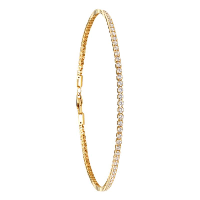 925 Silver Gold-Tone Rivière Bracelet with Cubic Zirconia, Width 1.55 mm, Length 18 cm - Emanessence