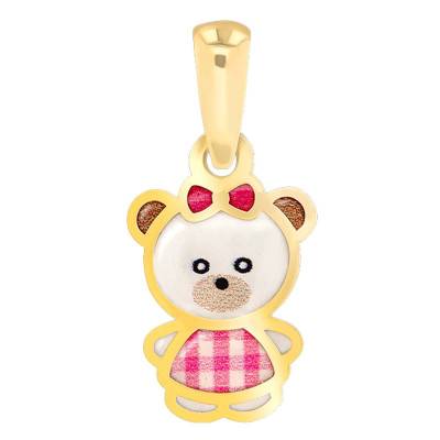750/1000 Yellow Gold & Glossy Enamel Bear Cub Pendant - Bambins