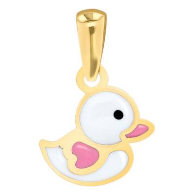 Yellow Gold & Glazed Enamel Duck Pendant - Bambins